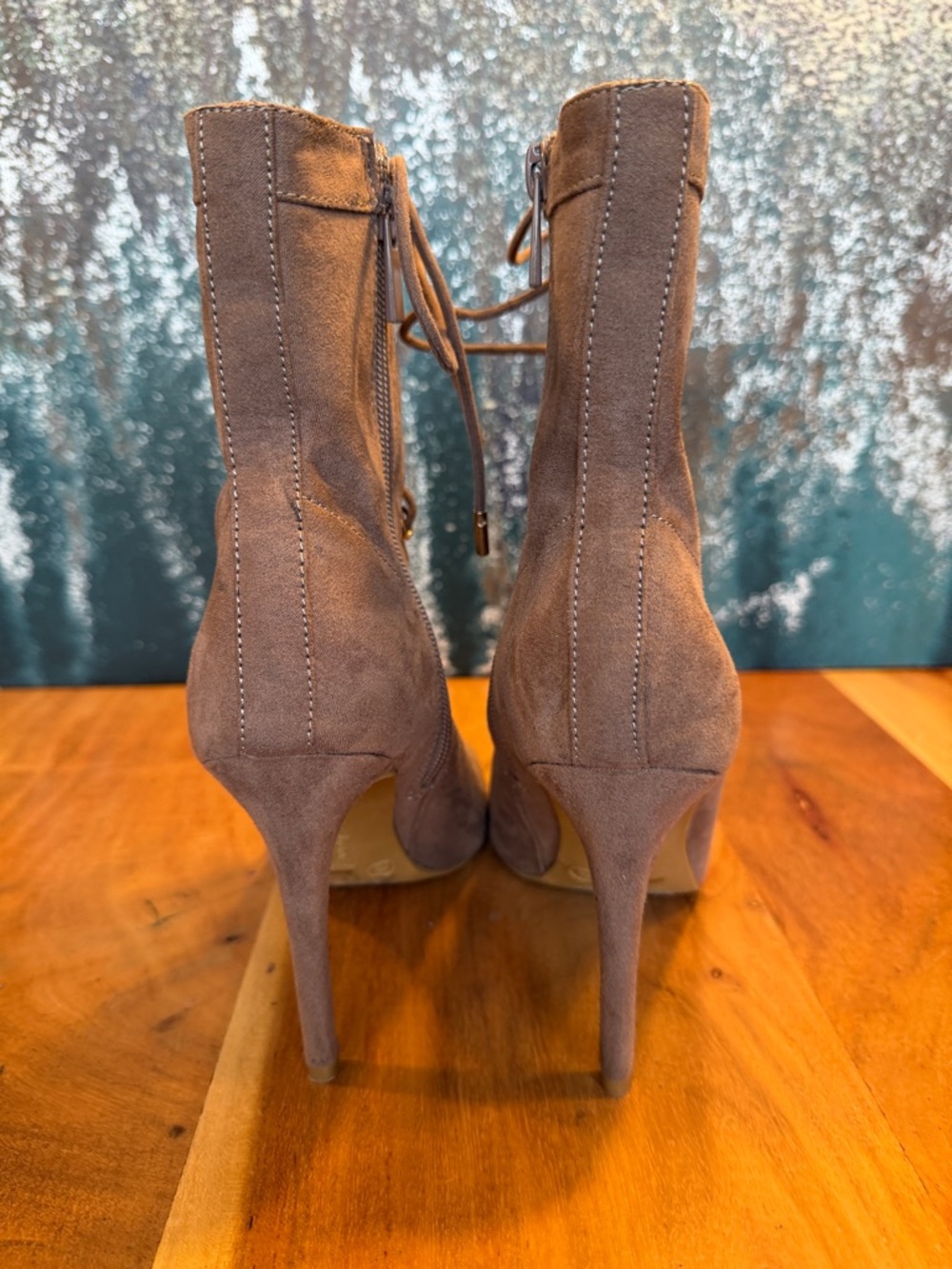 Anne Michelle Y2K Inspired Taupe Lace-Up Heeled Booties (VGUC) - Picture 5 of 13